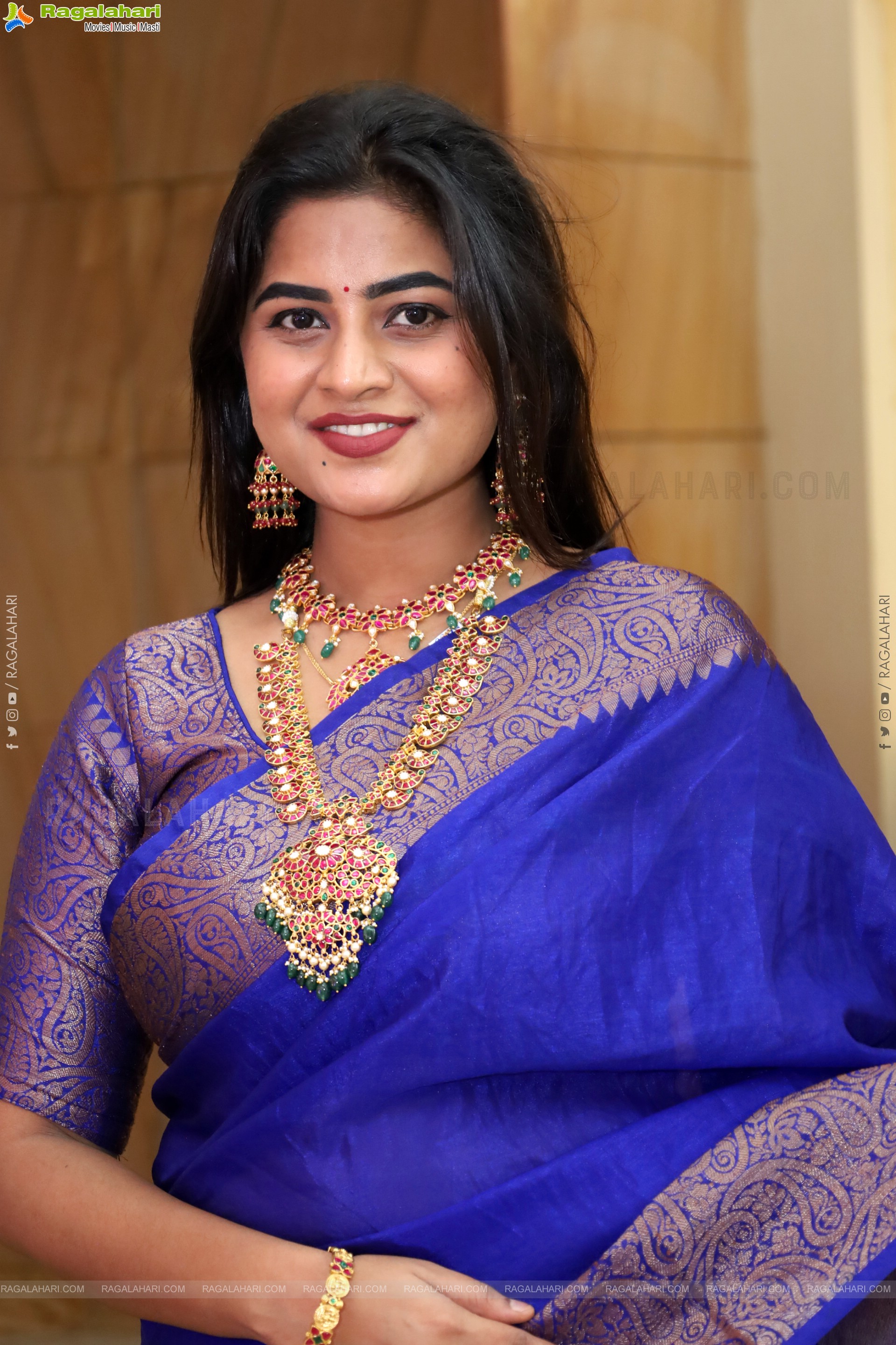 Siri Papa stills in Blue Designer Saree, HD Gallery