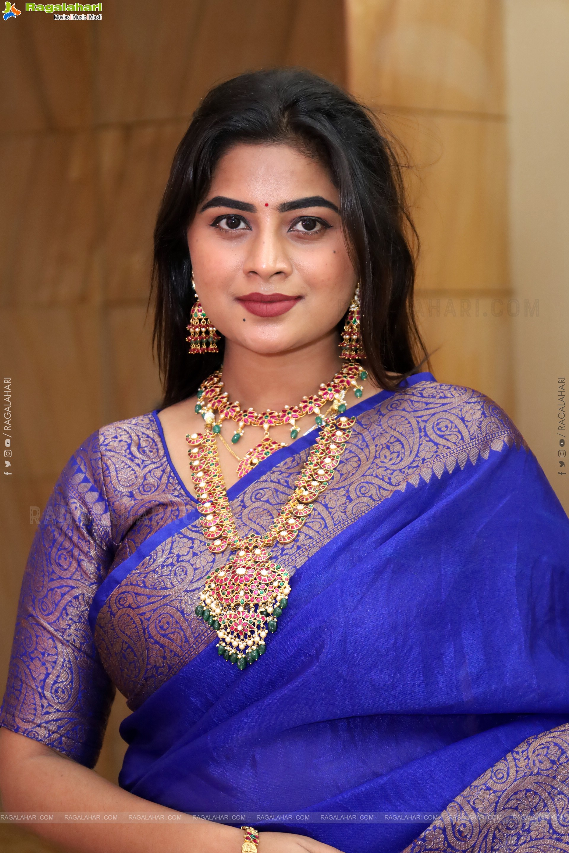 Siri Papa stills in Blue Designer Saree, HD Gallery
