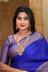 Siri Papa stills in Blue Designer Saree, HD Gallery
