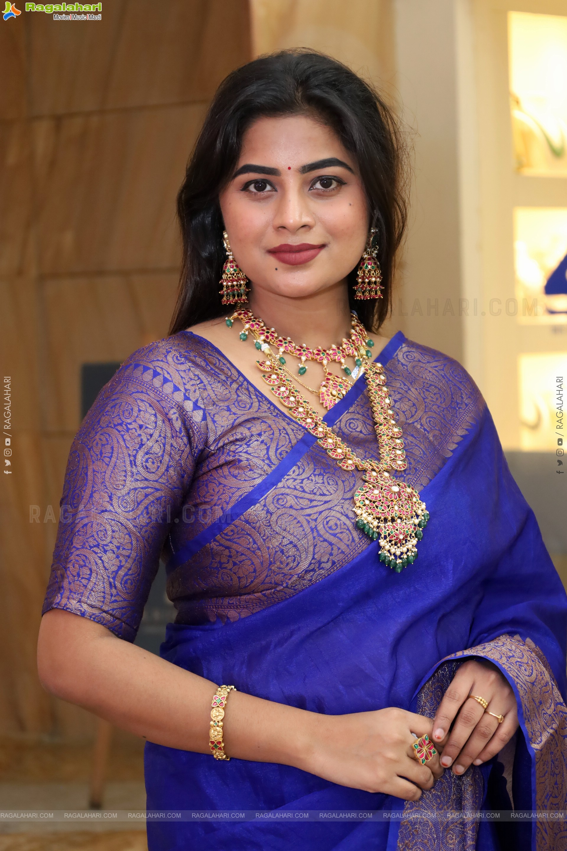 Siri Papa stills in Blue Designer Saree, HD Gallery