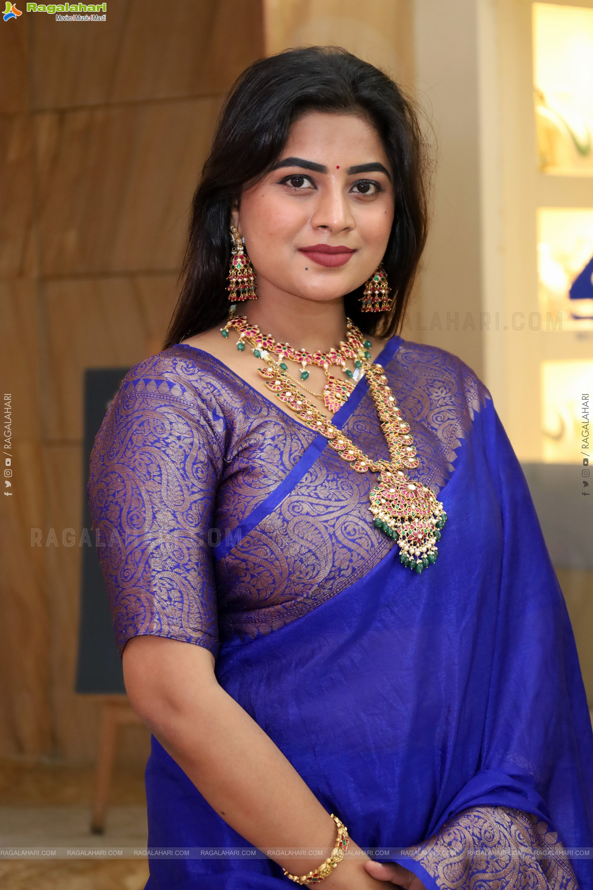 Siri Papa stills in Blue Designer Saree, HD Gallery