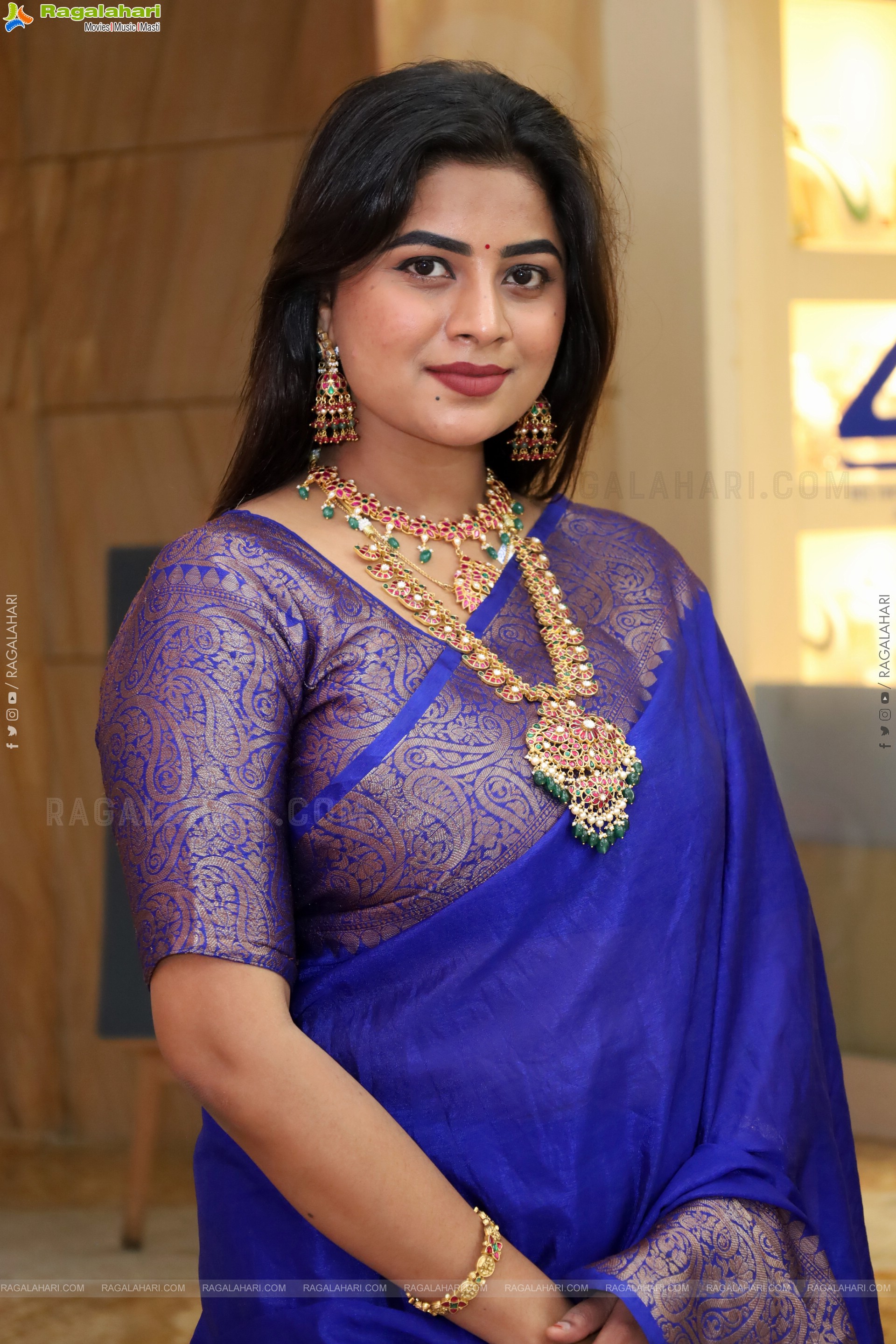 Siri Papa stills in Blue Designer Saree, HD Gallery