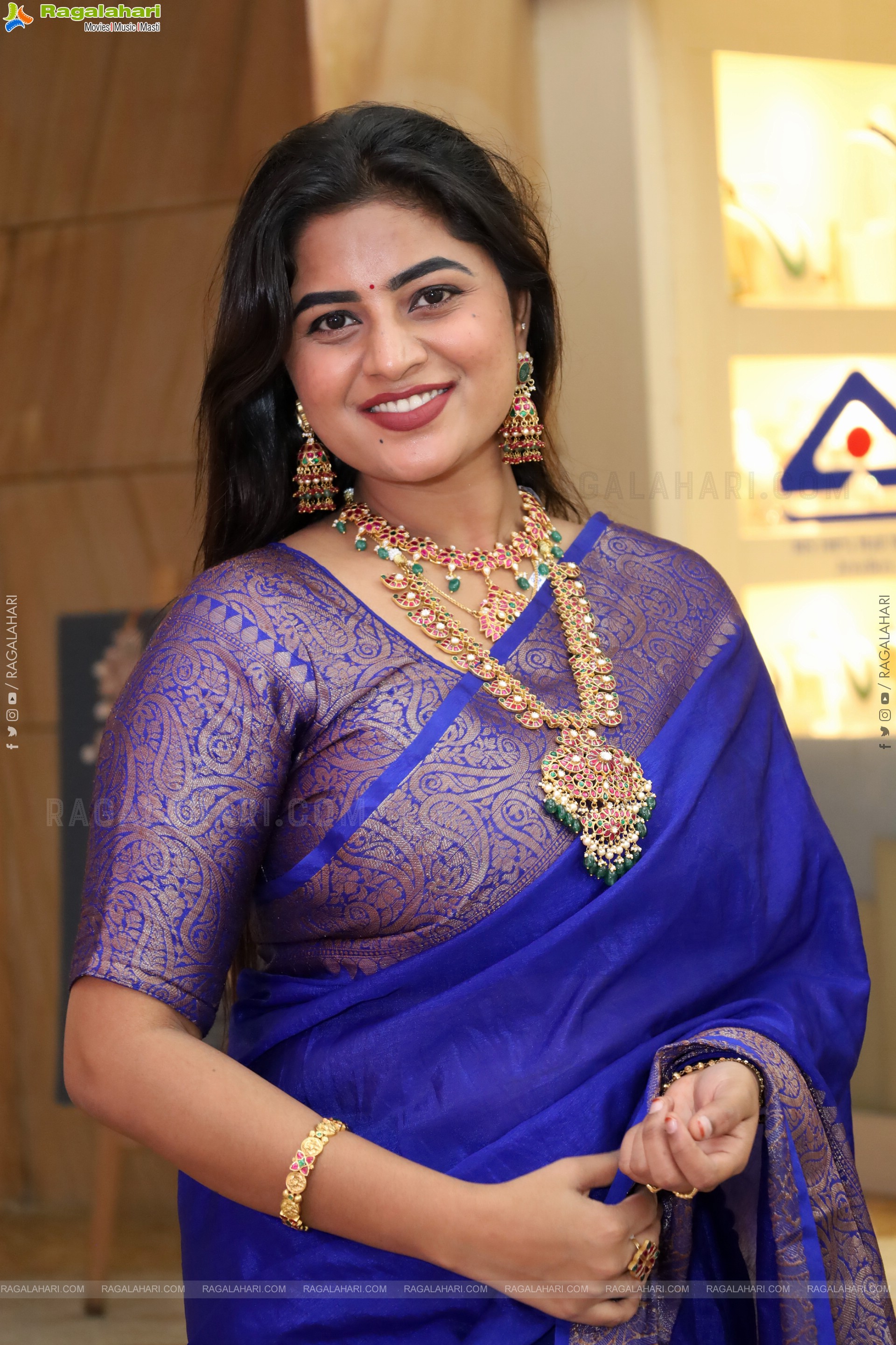 Siri Papa stills in Blue Designer Saree, HD Gallery
