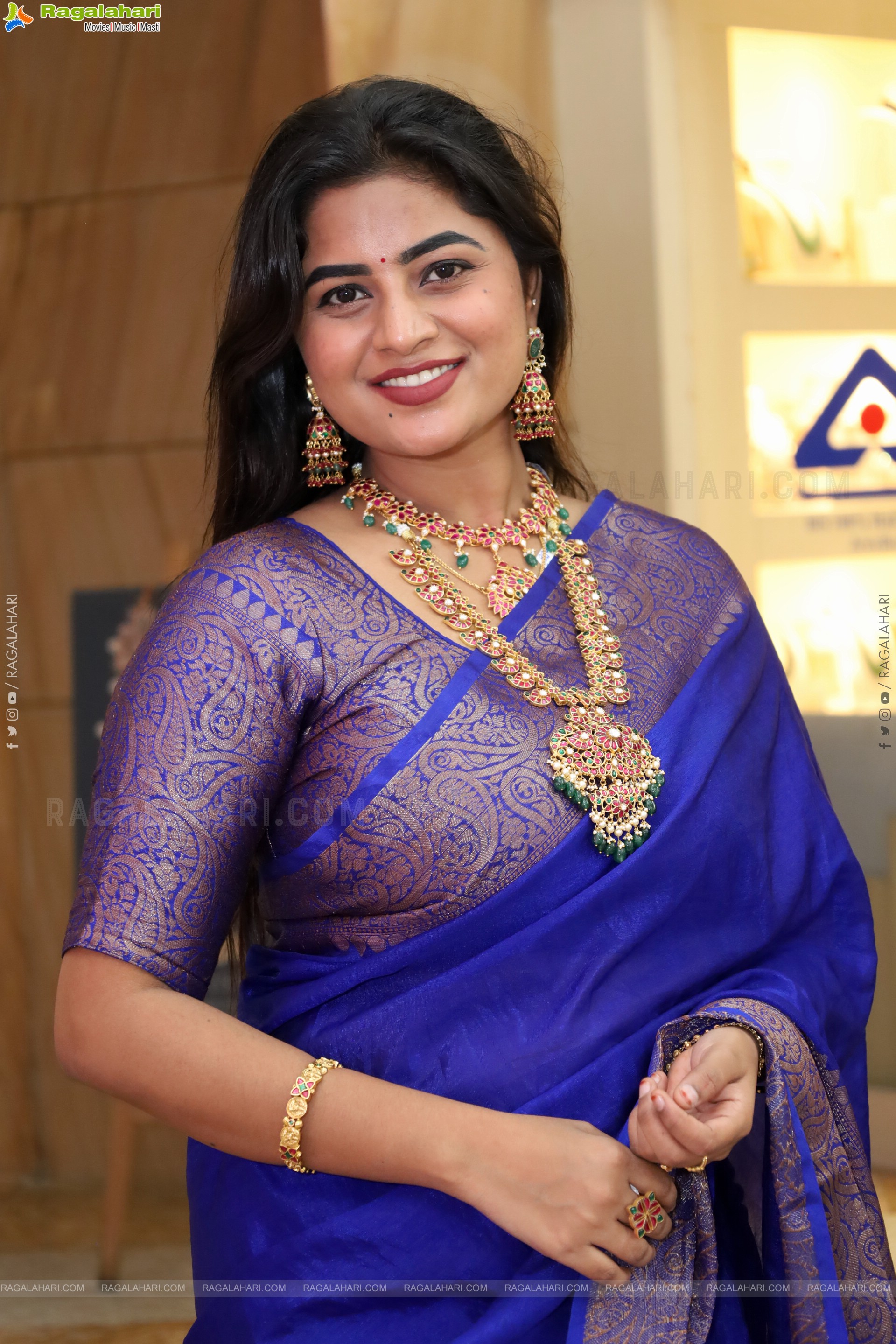 Siri Papa stills in Blue Designer Saree, HD Gallery