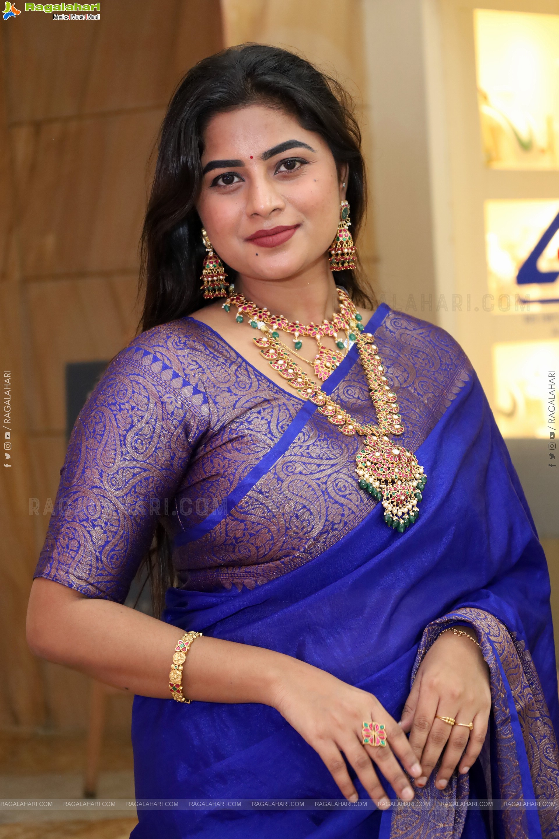 Siri Papa stills in Blue Designer Saree, HD Gallery