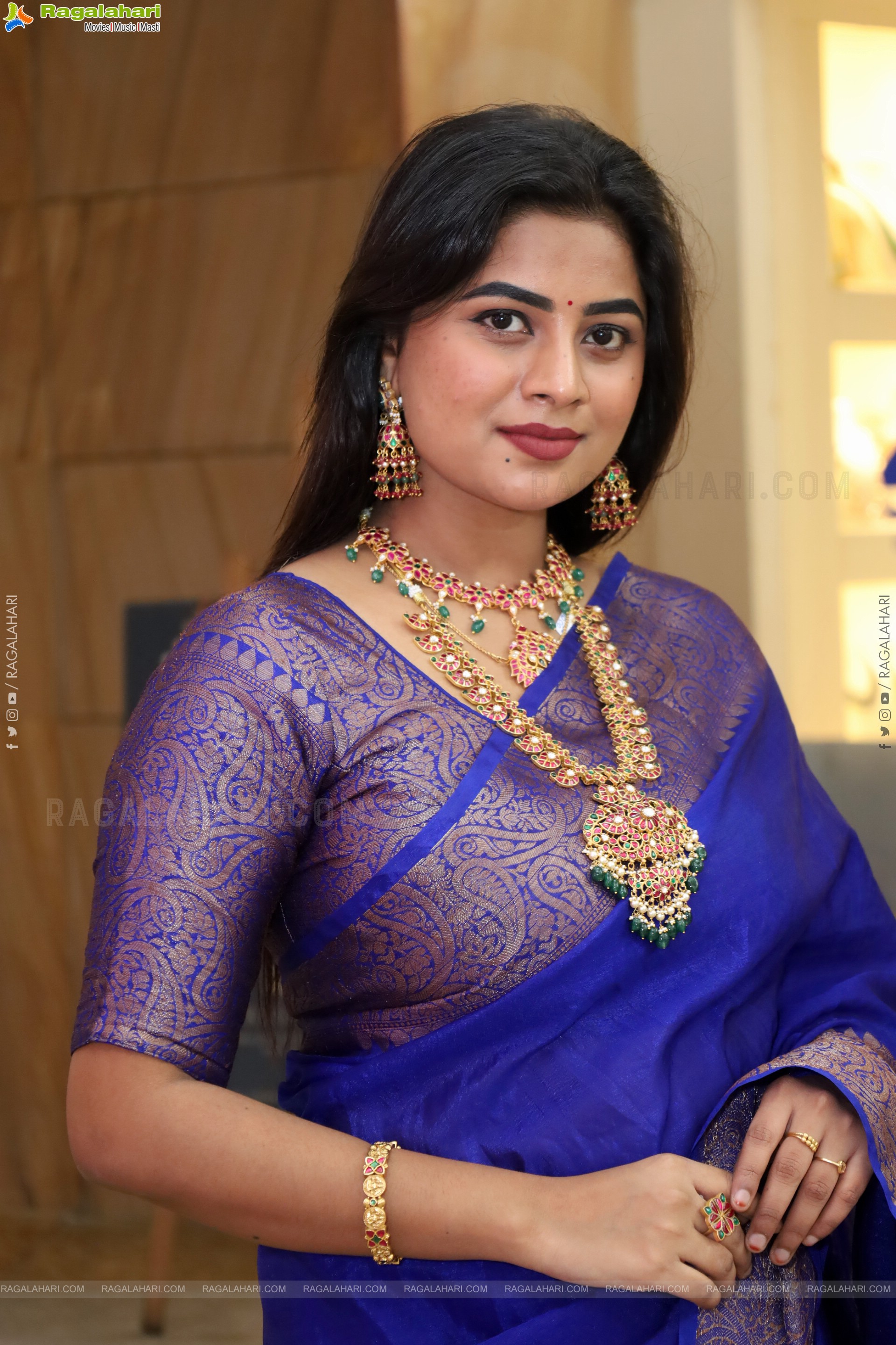 Siri Papa stills in Blue Designer Saree, HD Gallery