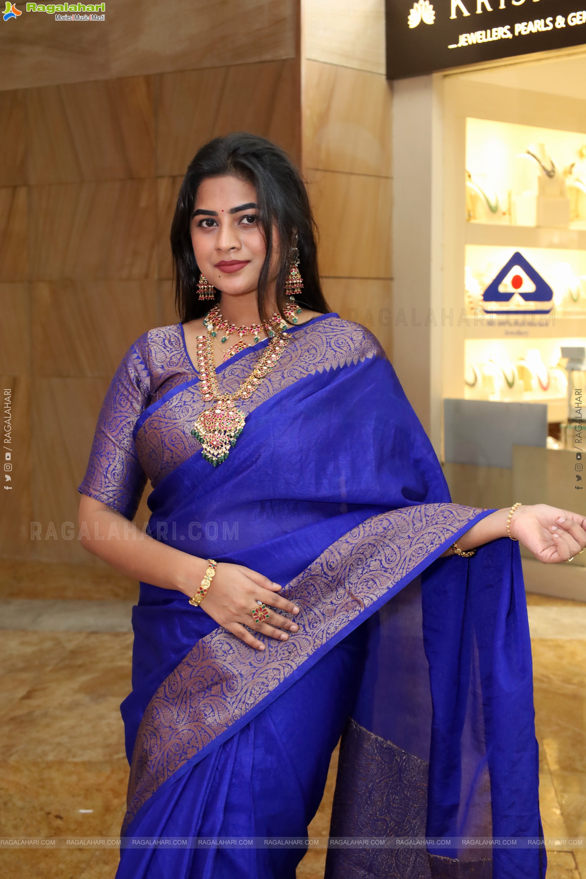 Siri Papa stills in Blue Designer Saree, HD Gallery