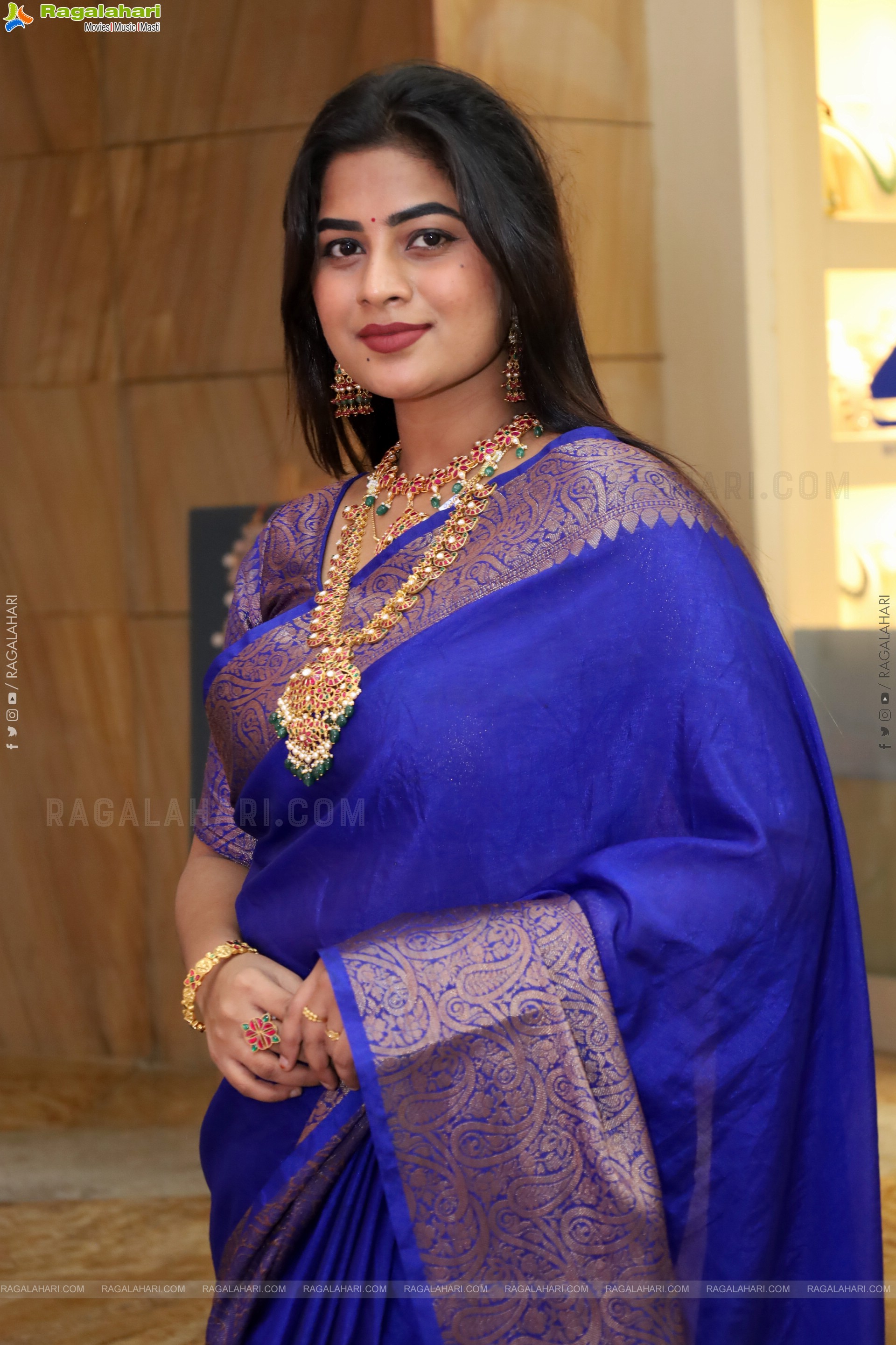 Siri Papa stills in Blue Designer Saree, HD Gallery