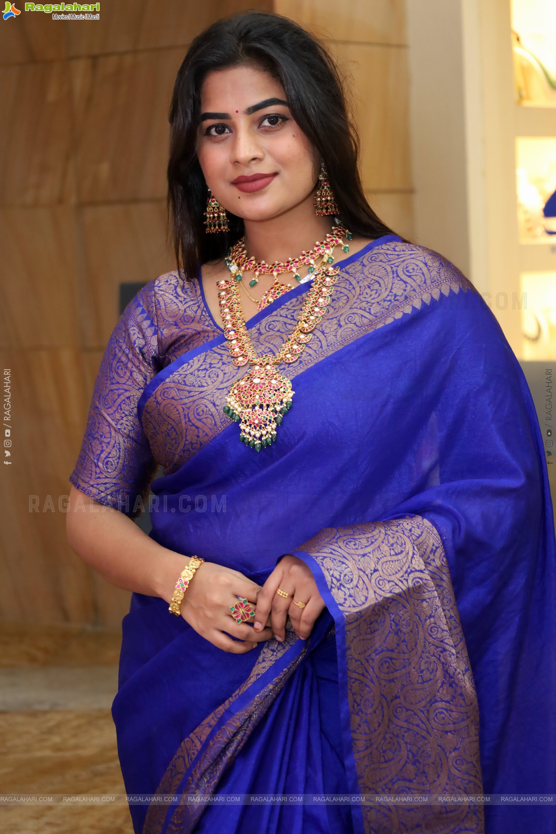 Siri Papa stills in Blue Designer Saree, HD Gallery
