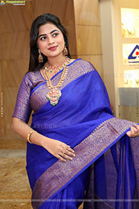 Siri Papa stills in Blue Designer Saree, HD Gallery
