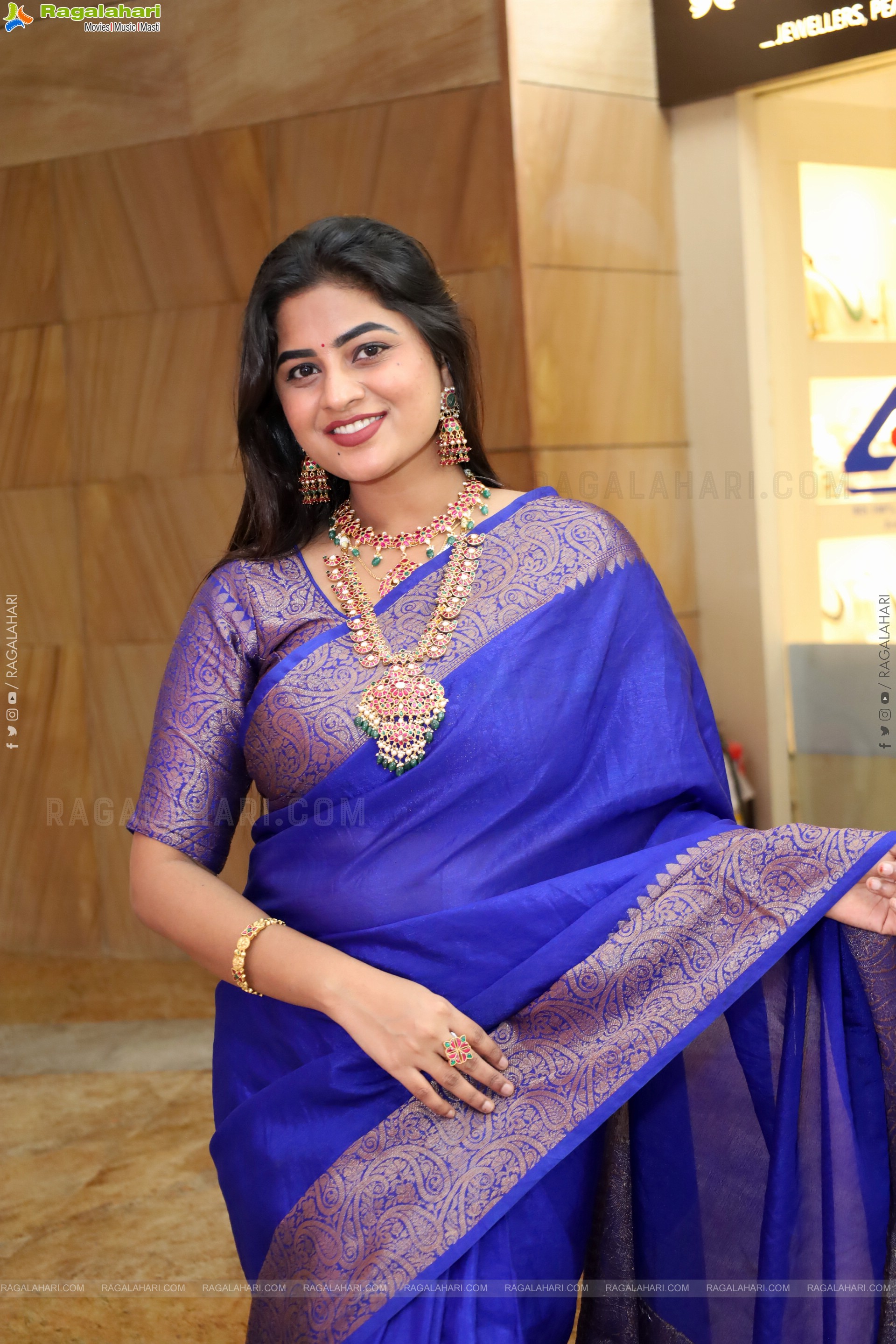 Siri Papa stills in Blue Designer Saree, HD Gallery