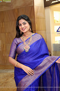 Siri Papa stills in Blue Designer Saree, HD Gallery