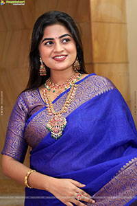 Siri Papa stills in Blue Designer Saree, HD Gallery