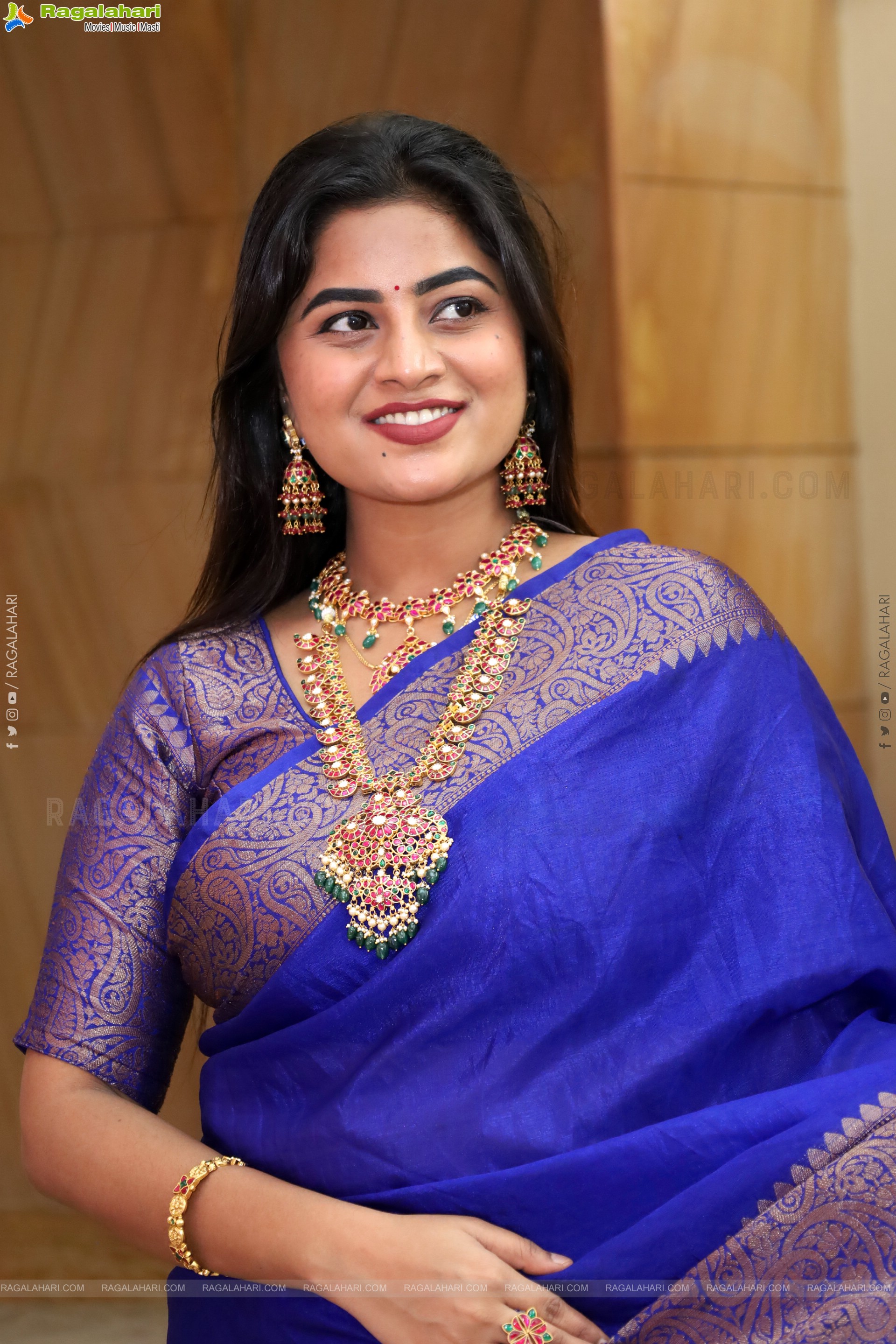 Siri Papa stills in Blue Designer Saree, HD Gallery