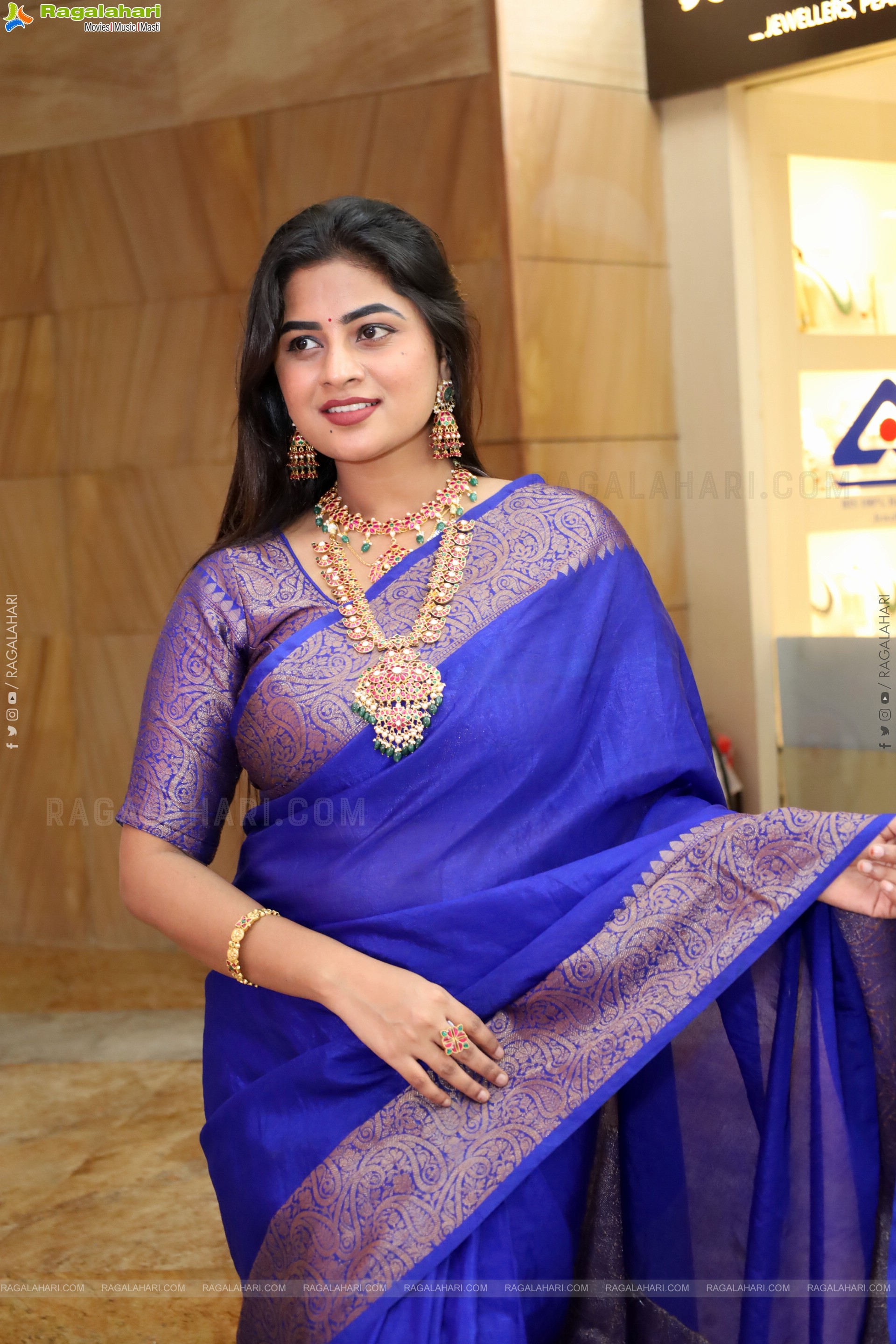 Siri Papa stills in Blue Designer Saree, HD Gallery