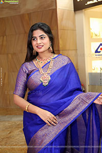 Siri Papa stills in Blue Designer Saree, HD Gallery