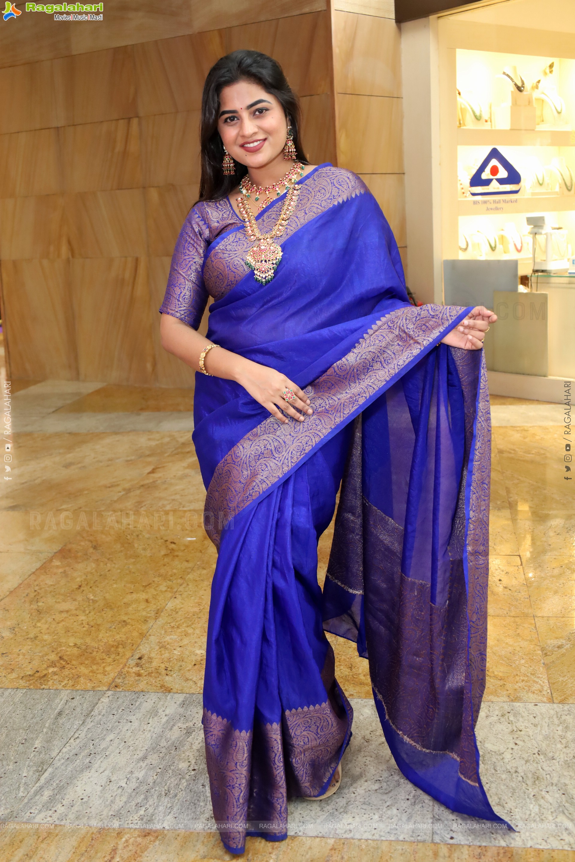 Siri Papa stills in Blue Designer Saree, HD Gallery