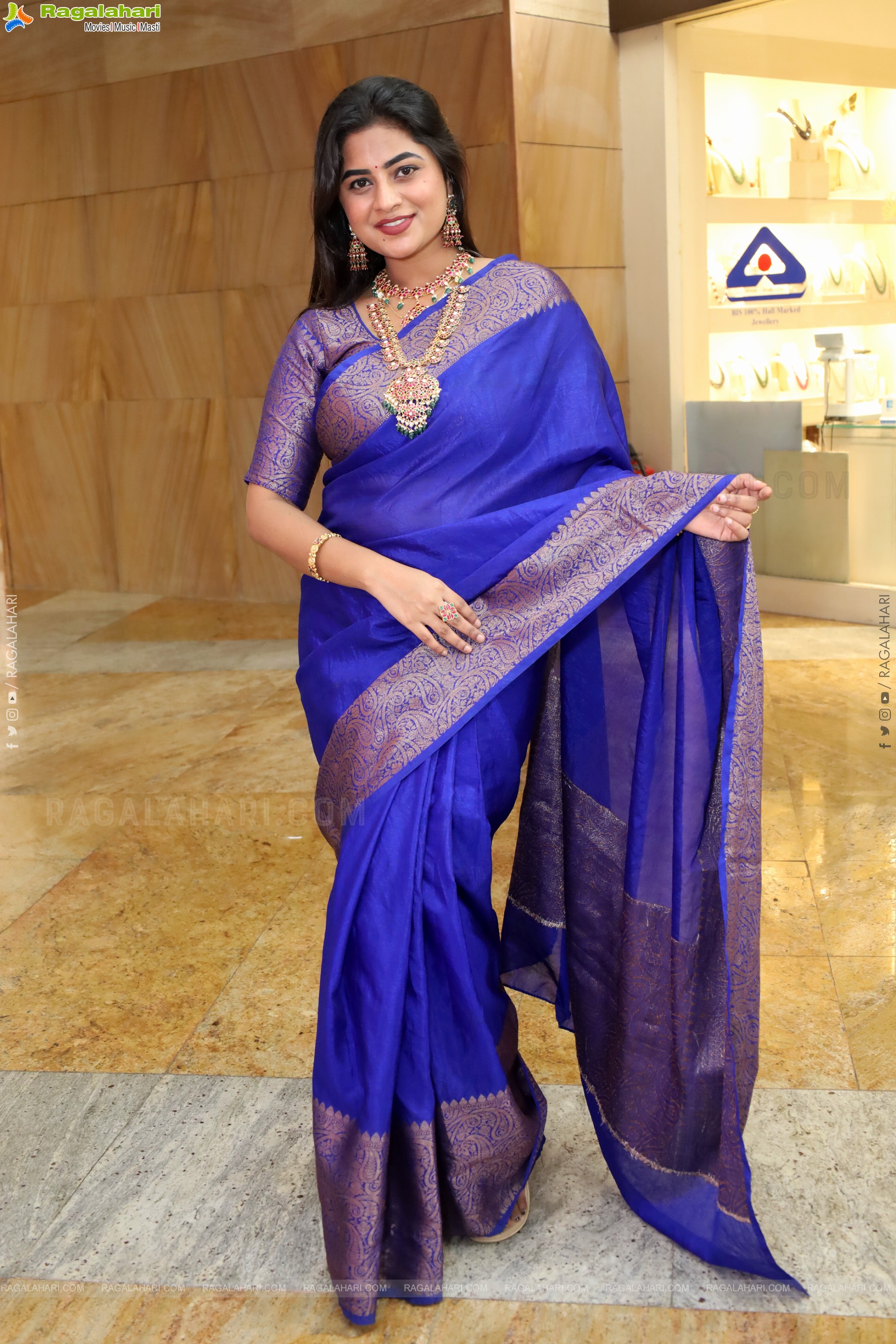 Siri Papa stills in Blue Designer Saree, HD Gallery