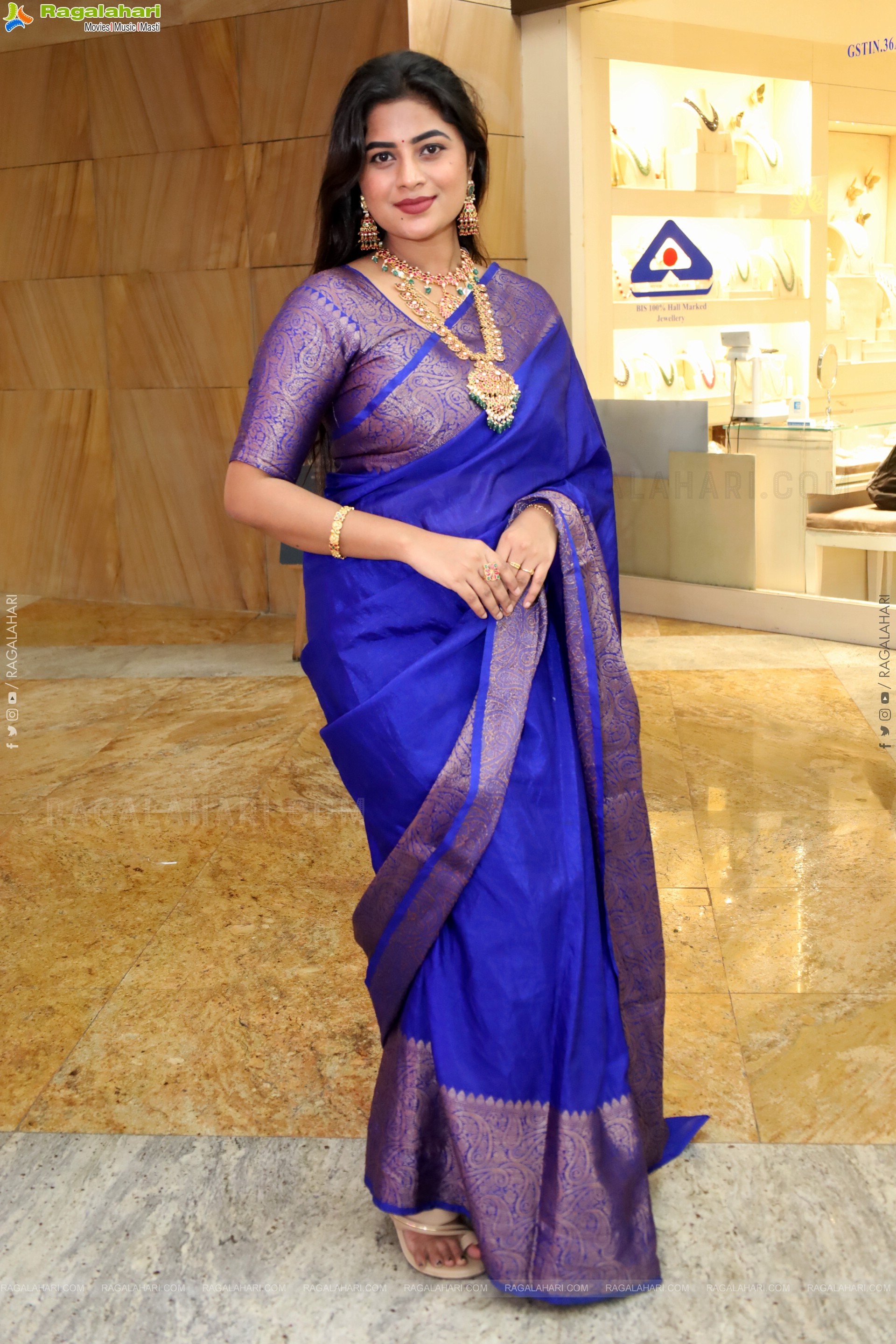 Siri Papa stills in Blue Designer Saree, HD Gallery