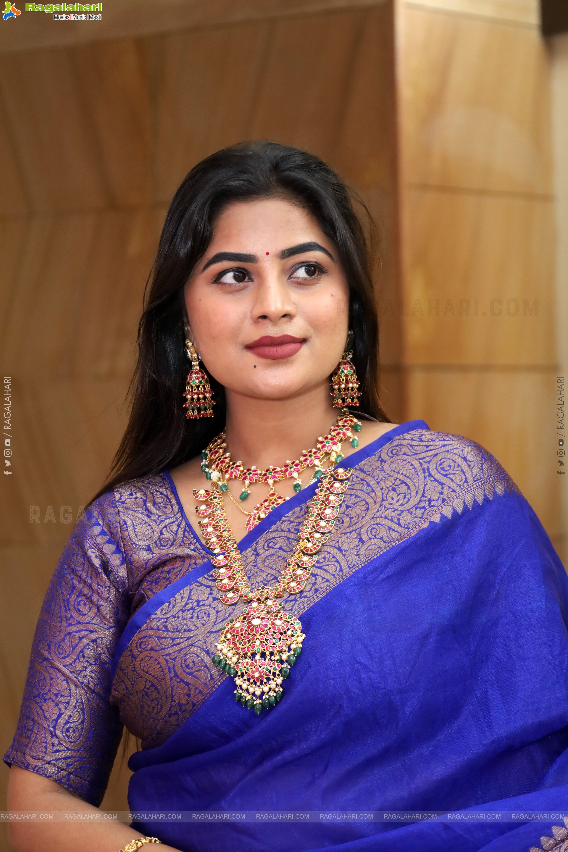 Siri Papa stills in Blue Designer Saree, HD Gallery