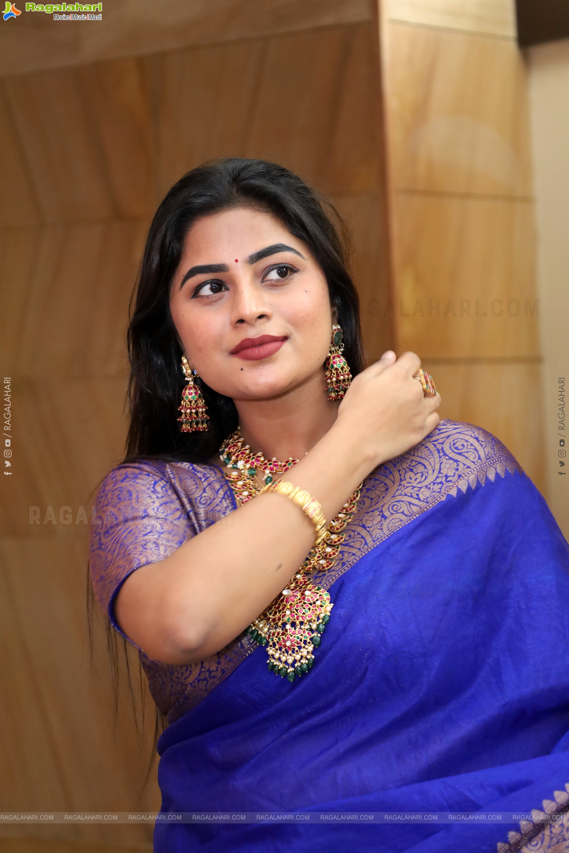 Siri Papa stills in Blue Designer Saree, HD Gallery