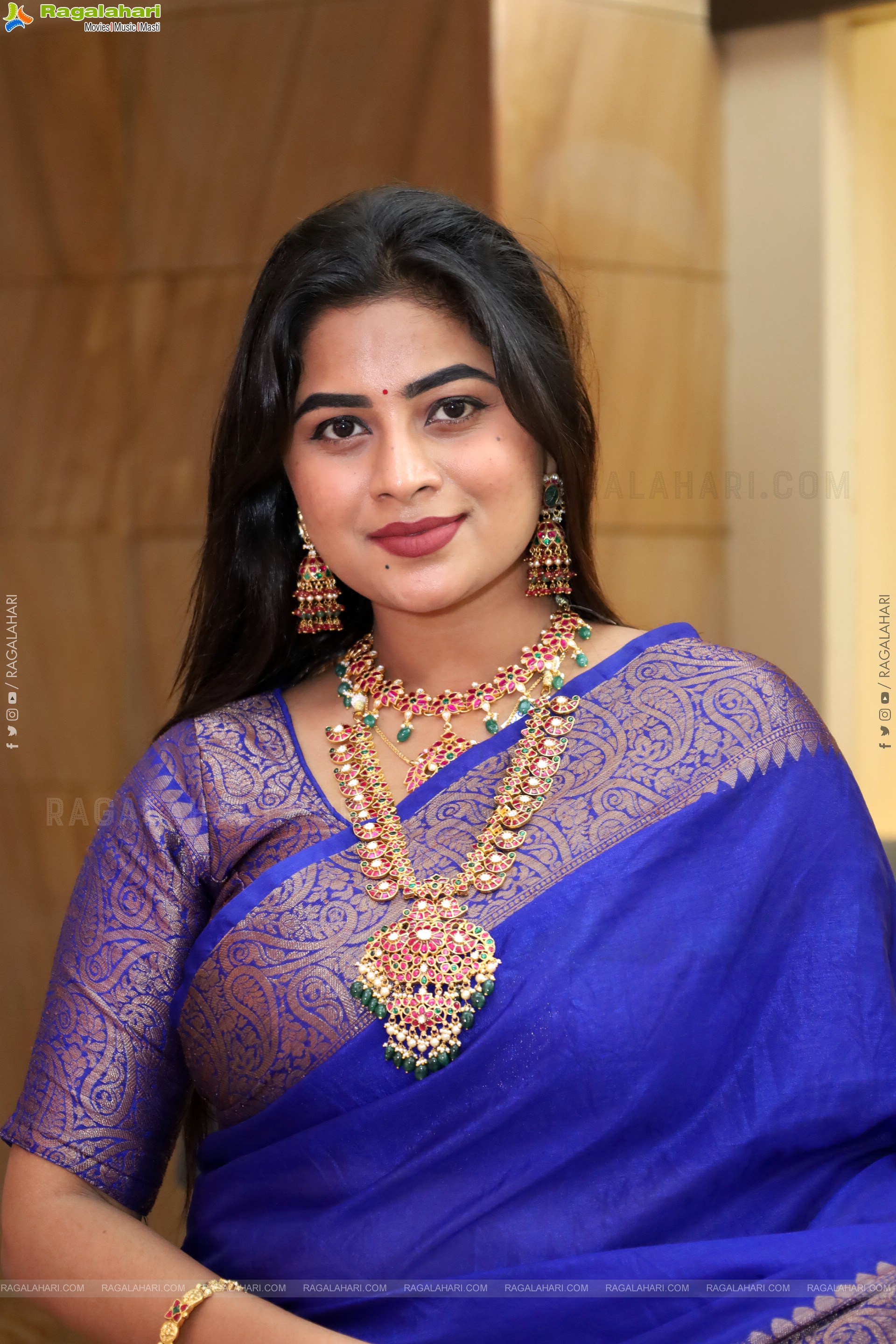 Siri Papa stills in Blue Designer Saree, HD Gallery