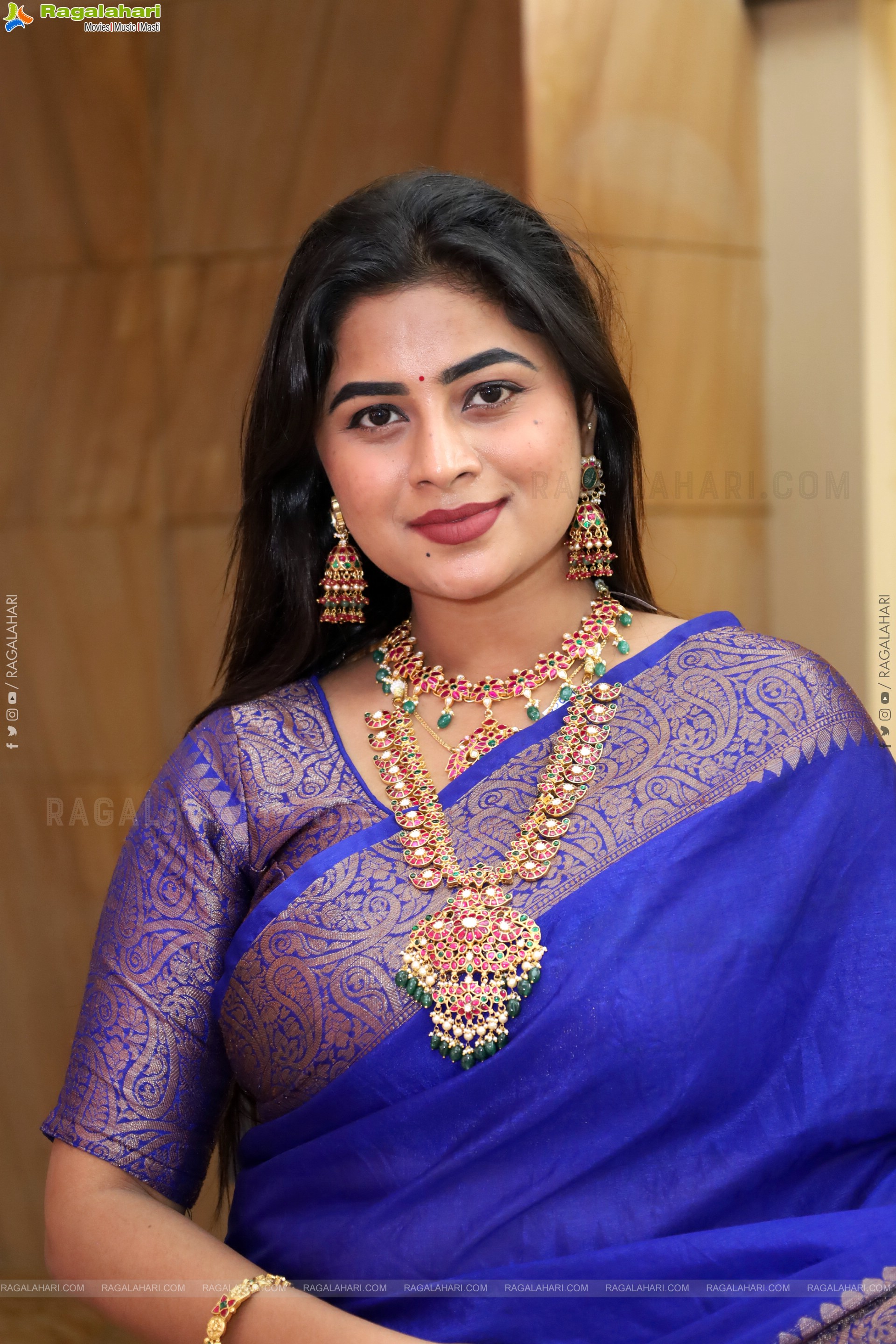 Siri Papa stills in Blue Designer Saree, HD Gallery