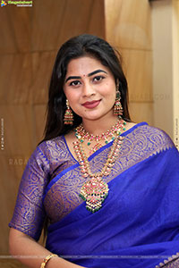 Siri Papa stills in Blue Designer Saree, HD Gallery